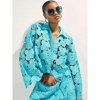 River Island Cutwork Sequin Shirt - Blue