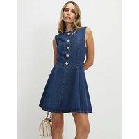 River Island Emb Button Denim Brunch Dress - Blue
