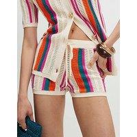 River Island Striped Multi Col Shorts - Cream
