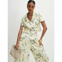River Island Floral Crop Scallop Linen Jacket - Green