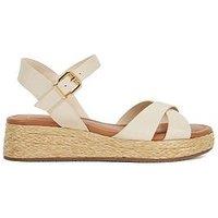 Dune London Wide Fit Littleton Leather Raffia Flatform Sandals - White