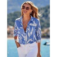Sosandar Cornflower Floral Satin Jacquard Long Sleeve Shirt - Blue