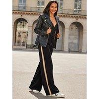 Sosandar Side Stripe Wide Leg Trousers - Black/Camel