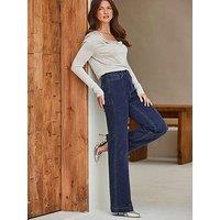 Sosandar Pintuck Wide Leg Jeans - Dark Indigo