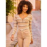 Sosandar Chevron Metallic Thread Long Sleeve Jumper - Natural