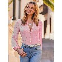 Sosandar Metallic Fleck Lurex Blouse - Pink