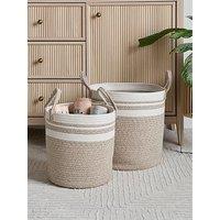 The Very Collection Set Of 2 Two Tone Cotton Rope Storages With Handle