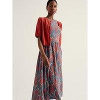 Seasalt Cornwall Porthmeor Wave Cotton Jersey Dress - Red Hot Poker Dusk