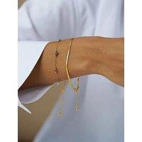 Orelia Semi P Chip & Snake Chain 2-Row Bracelet