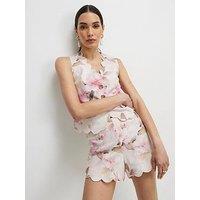 River Island Floral Scallop Linen Co-Ord Short - Pink
