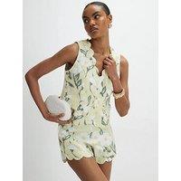 River Island Floral Scallop Linen Waistcoat - Green