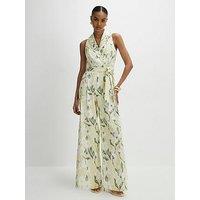 River Island Floral Scallop Linen Jumpsuit - Green