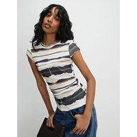 River Island Short Sleeve Aop Ruched T-Shirt - Beige
