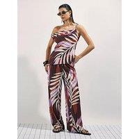 River Island Printed Leaf Co-Ord Wide Leg Trouser - Brown