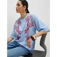 River Island Short Sleeve Palm Cutwork Boyfriend T-Shirt - Blue