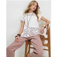 River Island Short Sleeve Spliced Lace T-Shirt - White