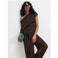 River Island Short Sleeve Banded Hem Drape Co-Ord Top - Brown