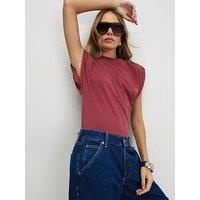 River Island Short Sleeve Ruched Shoulder T-Shirt - Red