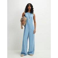 River Island Porto Boat Neck Wide Jumpsuit - Blue