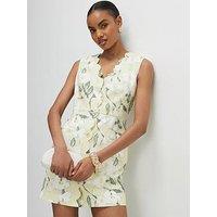 River Island Floral Scallop Linen Mini Dress - Green