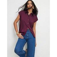River Island Satin Short Sleeve Shirt - Red