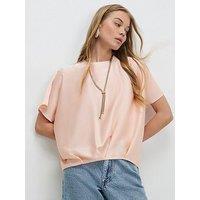 River Island Tuck Hem Satin T Shirt - Pink