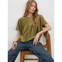 River Island Tuck Hem Satin T Shirt - Green