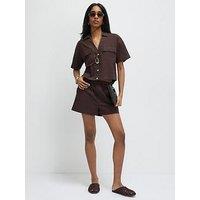 River Island Linen Pull On Short - Brown