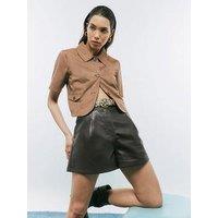 River Island Faux Suede Pocket Detail Shirt - Beige