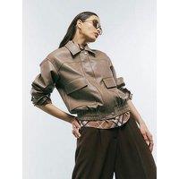 River Island Textured Pu Classic Bomber - Beige