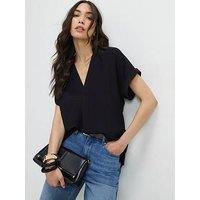 River Island Soft Crepe Notch Neck T-Shirt - Black