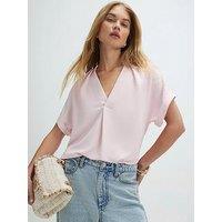 River Island Soft Crepe Notch Neck T-Shirt - Pink