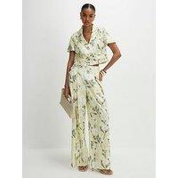 River Island Floral Linen Blend Wide Leg Trousers - Green