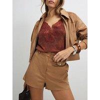 River Island Faux Suede Croc Pocket Shorts - Beige