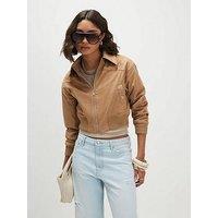 River Island Rib Hem Croc Suedette Bomber - Beige