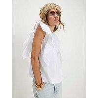 River Island Short Victoriana Frill Blouse - White