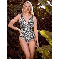 Long Tall Sally Palm Patchwork Swimsuit - Black