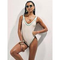 River Island Whipstitch Swimsuit - Beige