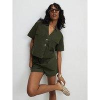 River Island Linen Pull On Shorts- Green