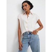 River Island Satin Short Sleeve Shirt - Cream