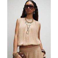 River Island Satin Airflow Bubble Hem Co-Ord Top - Beige