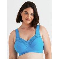 Miss Mary Of Sweden Broderie Anglaise Non-Wired Bra In Fabulous Cotton With Wide Padded Straps - Soft Aqua