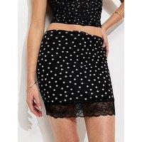 New Look Mesh Lace Trimmed Mini Skirt - Black
