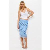 New Look Polka Dot Lace Trim Mesh Midi Skirt - Light Blue