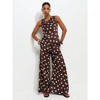 New Look Satin Spot Print Wide Leg Palazzo - Red