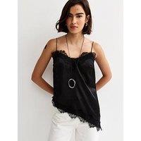 New Look Black Asymmetric Lace Cami Top
