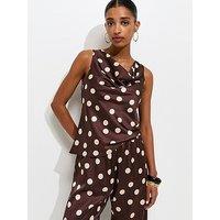 New Look Red Polka Dot Print Satin Sleeveless Cowl Neck Top