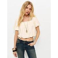 New Look Lace Trimmed Bubble Hem Blouse - Cream