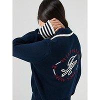 Tommy Hilfiger Back Logo Embroidery Relaxed Polo Cardigan - Blue