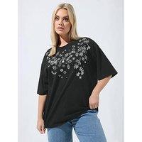 Yours Curve Sequin Floral T-Shirt - Black
